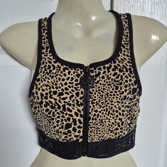 Michael Kors Black and Cream Leopard Crop Racer Back Top - Picture 8 of 16